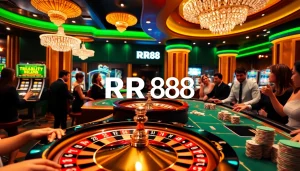 RR88 offers a dynamic casino experience with poker tables and vibrant slot machines.