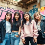 Dynamic portrait of blackpink members showcasing their unique styles and camaraderie.