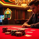 Engaging players at an opulent casino table with onicplay chips and cards.