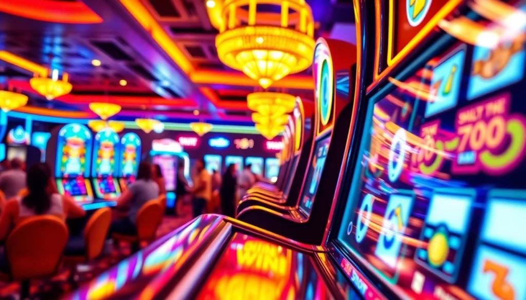 Menangkan slot online di mesin kasino yang berwarna-warni dengan pemain yang bersenang-senang.