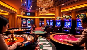 SODO66 players enjoying a dynamic online casino atmosphere with roulette, slots, and poker tables.