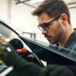 Apply window tint Chattanooga professionally in a bright workshop.