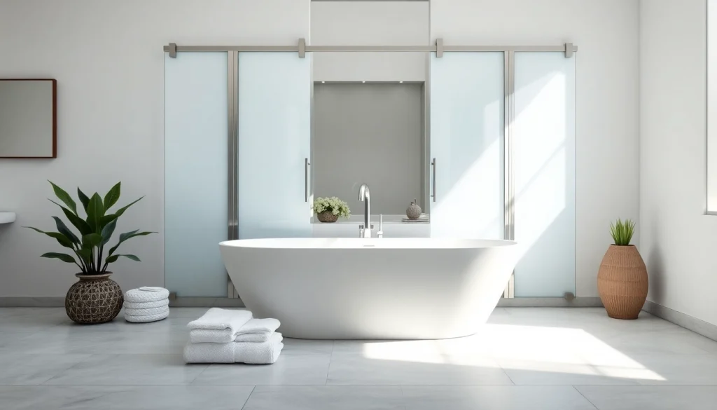 Stylish bathtub sliding doors in a modern bathroom with a serene atmosphere.