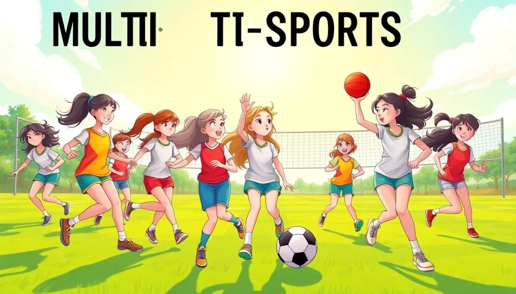 Girls participating in Multi Sports Camps for Girls, showcasing teamwork and athleticism.