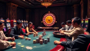 Rasakan kemenangan Datuk Win yang mendebarkan di permainan poker kasino mewah dengan chip berwarna cerah dan roulette.