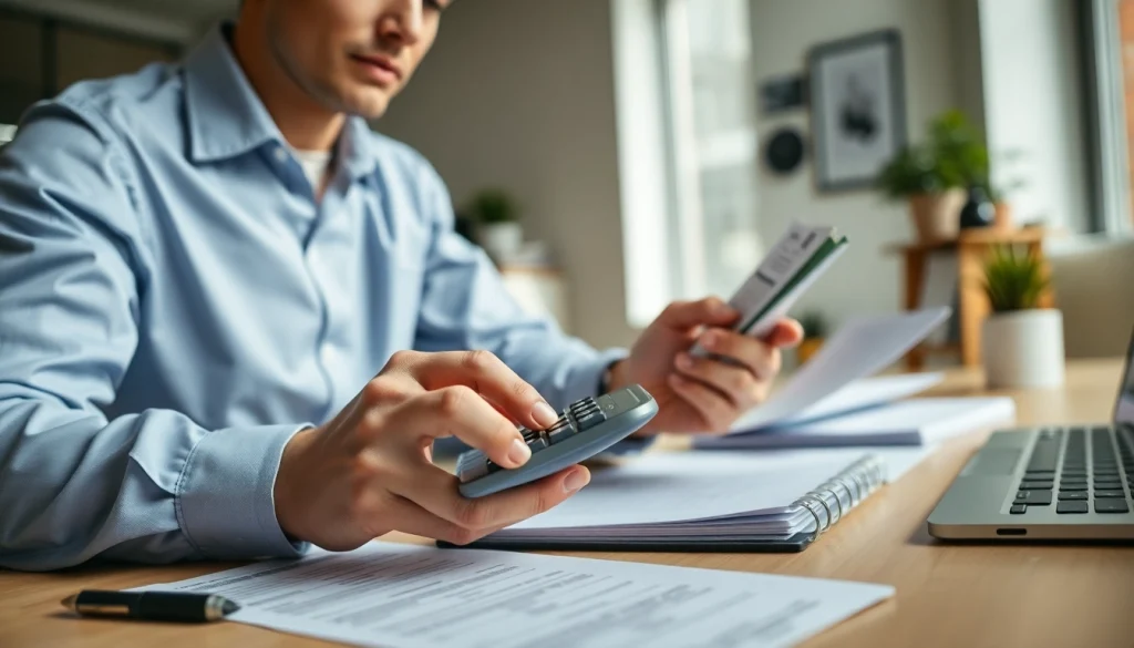 Menelaah proses deposit 1k di bank dengan kalkulator dan dokumen keuangan.