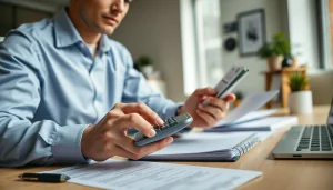 Menelaah proses deposit 1k di bank dengan kalkulator dan dokumen keuangan.