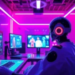 Engaging scene of character AI NSFW interactions in a futuristic digital workspace.