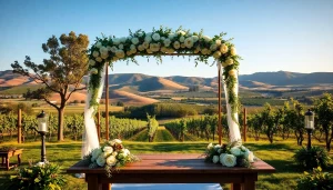 Enchanting Clarksburg ca weddings at a picturesque vineyard with floral arch.