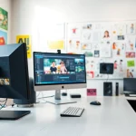 Animation Erstellen im modernen Design-Arbeitsbereich mit kreativen Elementen.