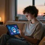 Engaging with an AI girlfriend app in a cozy digital setting.