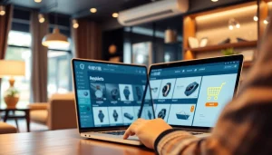 레플리카쇼핑몰에서 쇼핑하는 사용자와 현대적인 온라인 쇼핑 화면