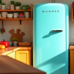 Retro appliance refrigerator with vintage decor in a charming kitchen setting.