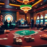 Jeu intense au meilleur casino en ligne avec des jetons de poker et des cartes en jeu.