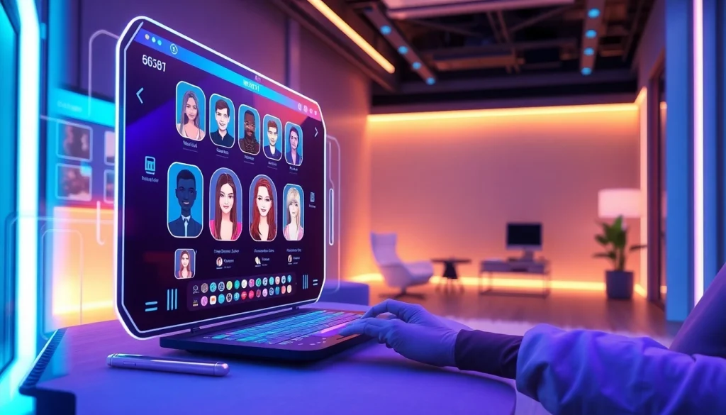 Interactive NSFW AI chat featuring advanced digital avatars in a modern, inviting tech setting.