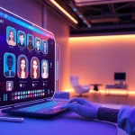 Interactive NSFW AI chat featuring advanced digital avatars in a modern, inviting tech setting.