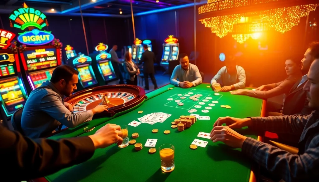 Players enjoying high-stakes games at SHBET casino with vibrant tables and luxurious ambiance.