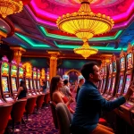 Engaged players enjoy thrill of slot pragmatic games amidst luxurious casino ambiance.