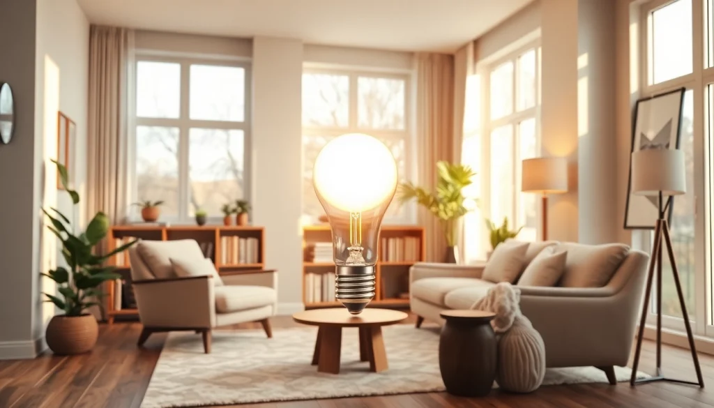 Brightly lit reading nook showcasing an a19 led bulb with modern decor and warm ambiance.