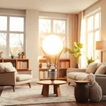 Brightly lit reading nook showcasing an a19 led bulb with modern decor and warm ambiance.