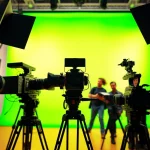 Captivating video production edmonton team in a vibrant studio with advanced equipment.