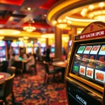 Exciting gambling action at a slot gacor machine in a luxurious casino atmosphere.