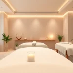 마사지 치료의 분위기와 편안함을 강조한 편안한 마사지 룸.
