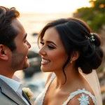 Carmel wedding photography capturing a joyful couple against a beautiful coastal sunset.