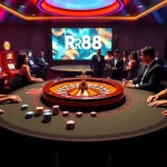Players enjoying a luxurious RR88 casino experience with colorful poker chips and an exciting atmosphere.
