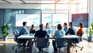 Engaging professionals discussing competitive intelligence faqs in a bright office setting.