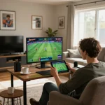 Action-packed sports betting session on soi keo nha cai platform from a cozy home setup