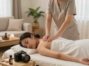 편안한 거실 환경에서 전문 치료사와 함께하는 홈 출장안마 서비스.