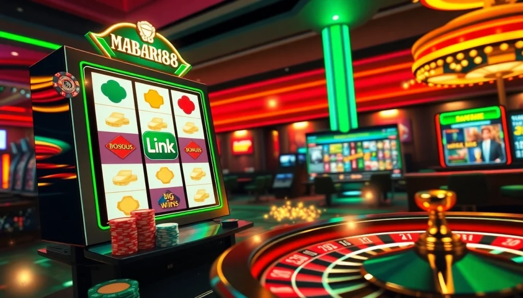 Putar dan menangkan di Tautan MABAR88 dengan slot seru dan chip poker yang menyinari suasana.