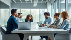 Team engaged in dynamic change management consulting meeting, showcasing collaboration and strategy.