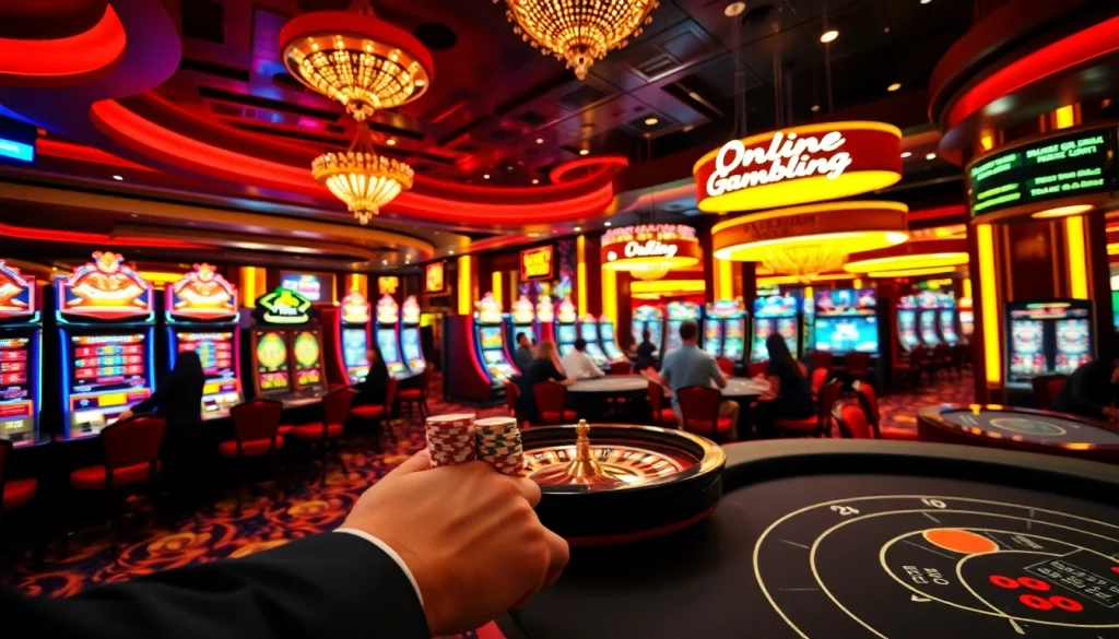 Découvrez le frisson des casinos en ligne France avec des joueurs profitant de jeux à enjeux élevés et d'une décoration vibrante.
