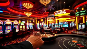 Découvrez le frisson des casinos en ligne France avec des joueurs profitant de jeux à enjeux élevés et d'une décoration vibrante.