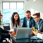 Team collaborating in a modern office showcases the expertise of agencia hubspot.