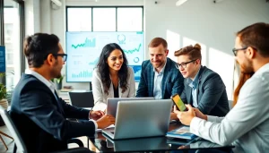 Team collaborating in a modern office showcases the expertise of agencia hubspot.