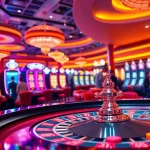 Spannende Spiele in einem Casino Online Spiele erleben mit bunten Spielautomaten und Roulette-Tisch.