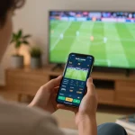 Terlibat dalam taruhan langsung di hoki77 heylink dengan smartphone, menunjukkan momen taruhan strategis di setting modern.