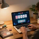 situs slot kamboja online gaming action with player engaged in strategic poker bets