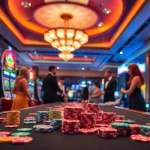 bbni4d permainan kasino yang menarik dengan mesin slot dan chip berwarna-warni.