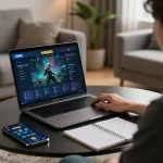 Engaging in online casino gaming on HB88 platform while reviewing strategies at home.