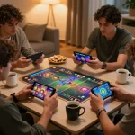 Players explore thrilling oli 4d slot games on mobile devices in a cozy home setting.