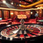 Interwin memutar roda roulette berkilau dalam suasana kasino mewah.