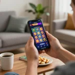 Engaging with the alexis77 app for an exciting online slot game at home.