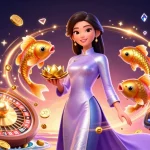Experience UFABET's vibrant casino scene with an elegant woman and rich gaming elements.