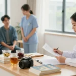 수원교통사고한의원 practitioners collaborating on effective treatment plans in a calm, welcoming clinic.