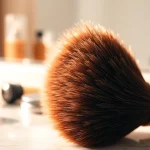 Apply makeup effortlessly with a dense makeup brush showcasing its soft bristles and elegant design.