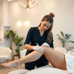 Expert waxing near me demonstrating a professional approach in a soothing salon environment.